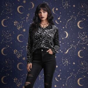 Belle Kim Gravel Velvet Top Womens M Animal Leopard Print Metallic Whimsigoth